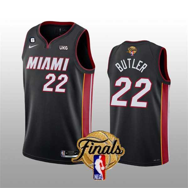 Men%27s Miami Heat #22 Jimmy Butler Black 2023 Finals Icon Edition With NO.6 Patch Stitched Basketball Jersey Dzhi